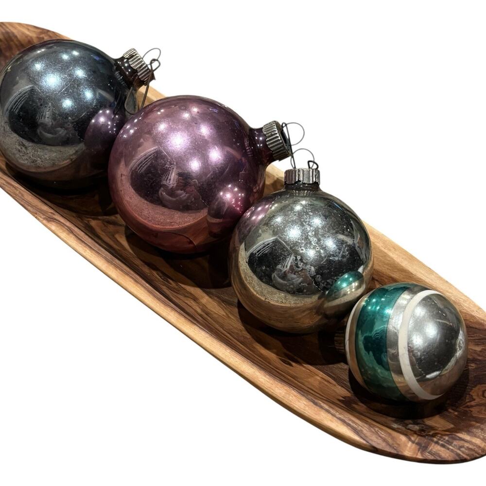 Vintage Shiny Brite Mercury Glass Ornaments Mixed Sizes Purple Silver Stripe MCM